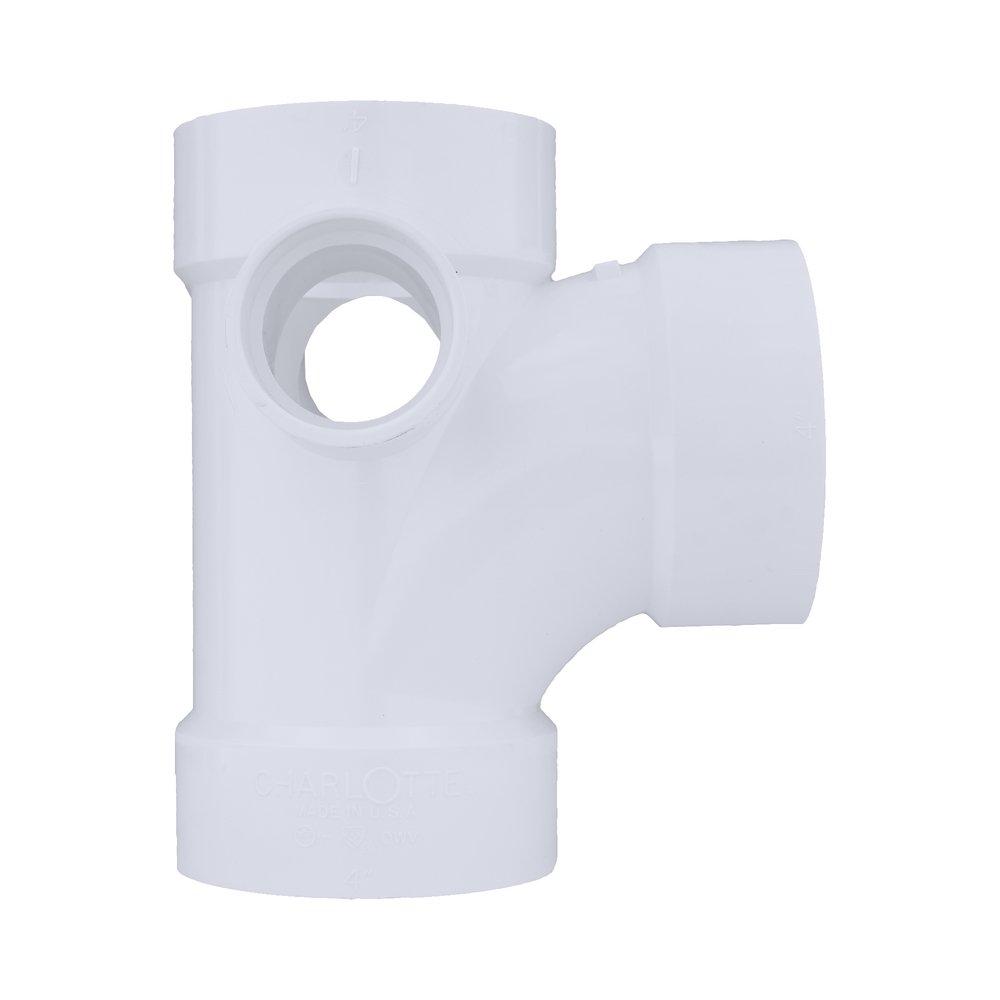 White PVC DWV Sanitary Tee with 2 
