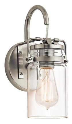 100W 1-Light Wall Sconce in Brushed Nickel