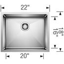 BLANCO Satin 22 x 18 in. No Hole Stainless Steel Single Bowl Undermount Kitchen Sink 