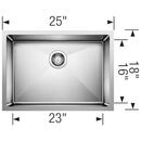 BLANCO Satin 25 x 18 in. No Hole Stainless Steel Single Bowl Undermount Kitchen Sink 