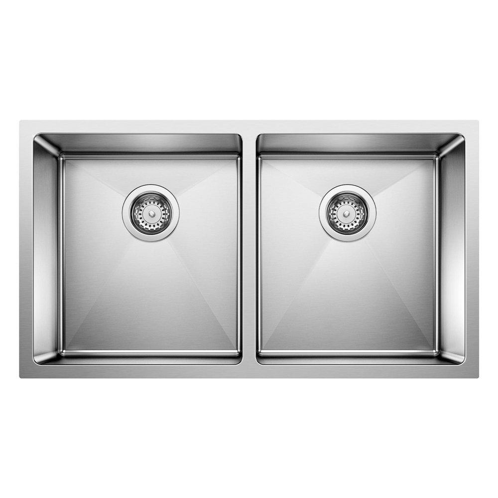 BLANCO Satin 32 x 18 in. No Hole Stainless Steel Double Bowl Undermount Kitchen Sink 