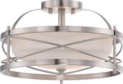 100W 2-Light Medium Incandescent Semi-Flush Ceiling Light with Etched Opal Glass in Brushed Nickel