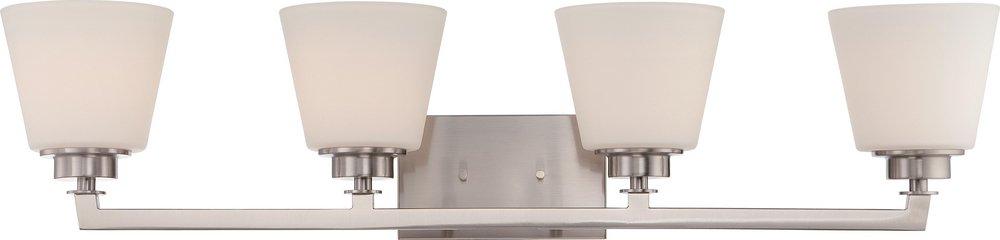 NUVO Brushed Nickel 100W 4-Light Medium E-26 Base Incandescent Vanity Light Fixture with Satin White Glass 
