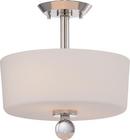 100W 2-Light Medium Incandescent Semi-Flush Ceiling Light with Satin White Glass in Polished Nickel