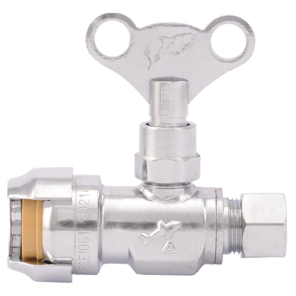 SharkBite&reg; Chrome Plated Push-to-Connect x Compression Loose Key Handle Straight Supply Stop Valve in Chrome Plated 