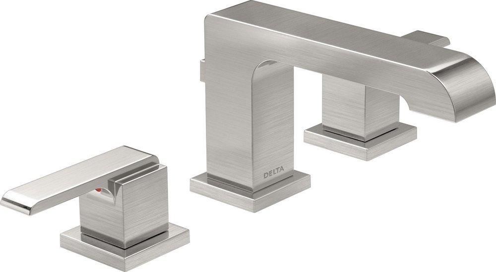 Delta Faucet Brilliance&reg; Stainless Two Handle Widespread Bathroom Sink Faucet with Metal Pop-Up Drain Assembly 