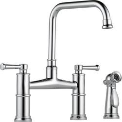 Two Handle Bridge Kitchen Faucet with Side Spray in Chrome