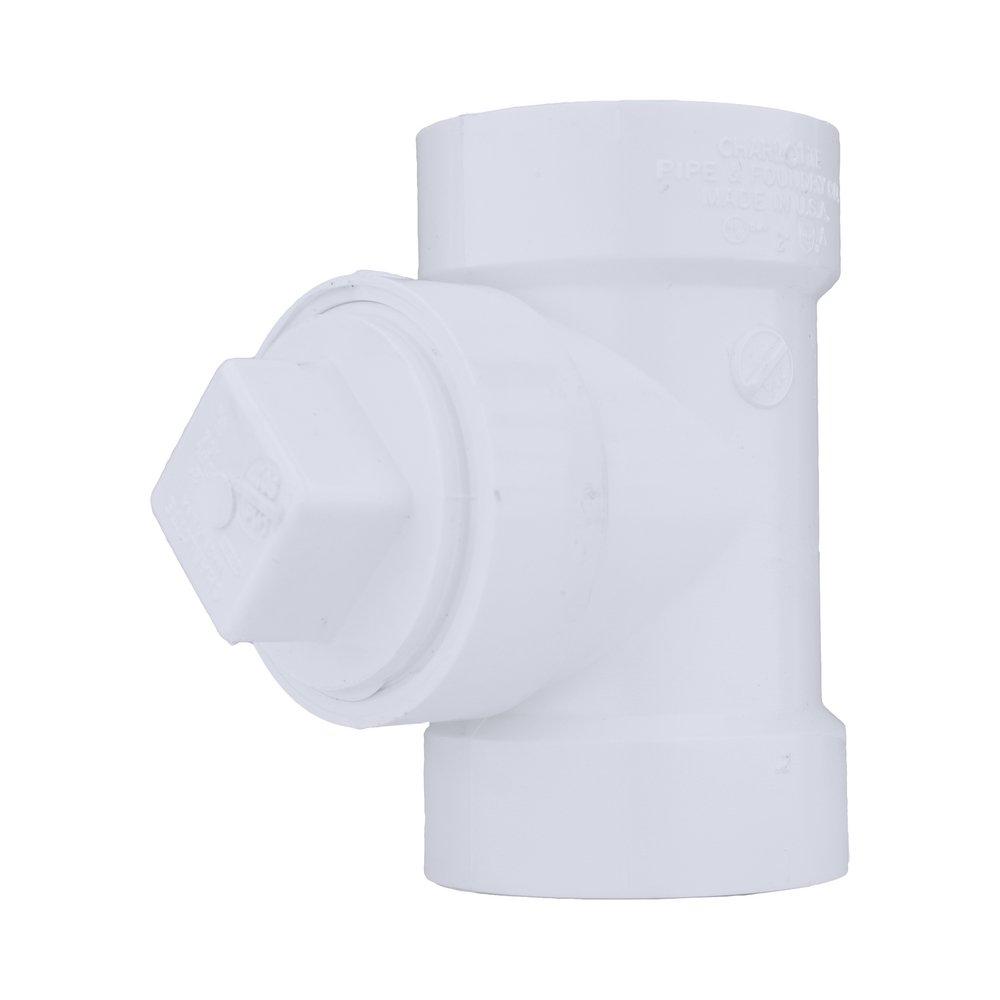 White PVC DWV Cleanout Tee with Plug 