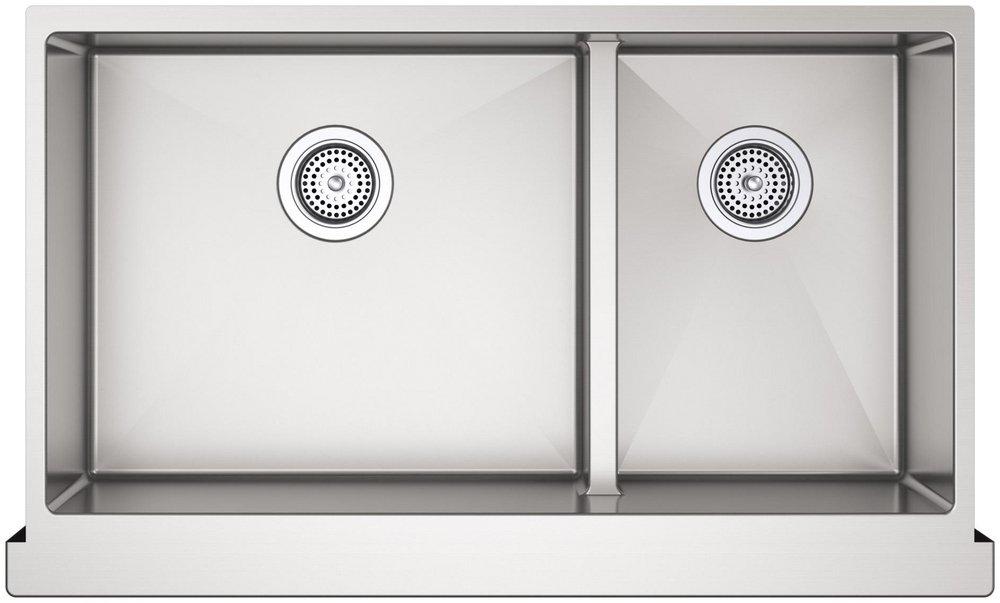 KOHLER Stainless Steel 35-1/2 x 21-1/4 in. Stainless Steel Double Bowl Farmhouse Kitchen Sink with Smart Divide and SilentShield Sound Dampening - Includes Bottom Sink Rack 