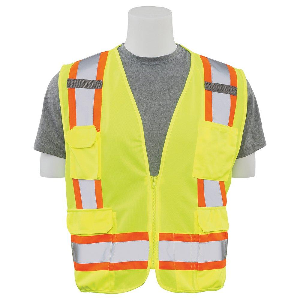ERB Safety Hi-Viz Lime Solid Front Mesh Back Surveyor Vest in Hi-Viz Lime 