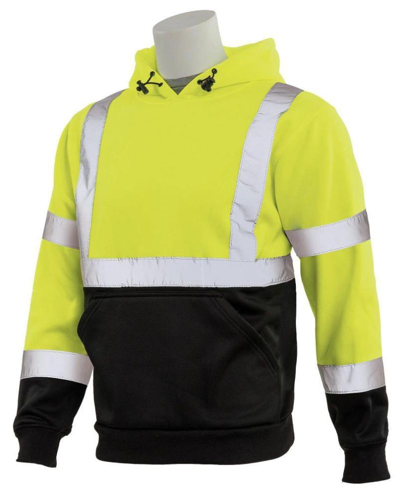 ERB Safety Hi-Viz Lime Pullover Sweatshirt with Attached Hood in Hi-Viz Lime 