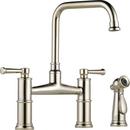 Two Handle Bridge Kitchen Faucet with Side Spray in Polished Nickel