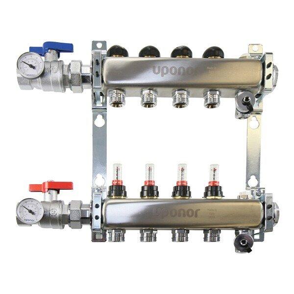 Uponor 1 in. Stainless Steel Manifold Assembly with Flow Meter 