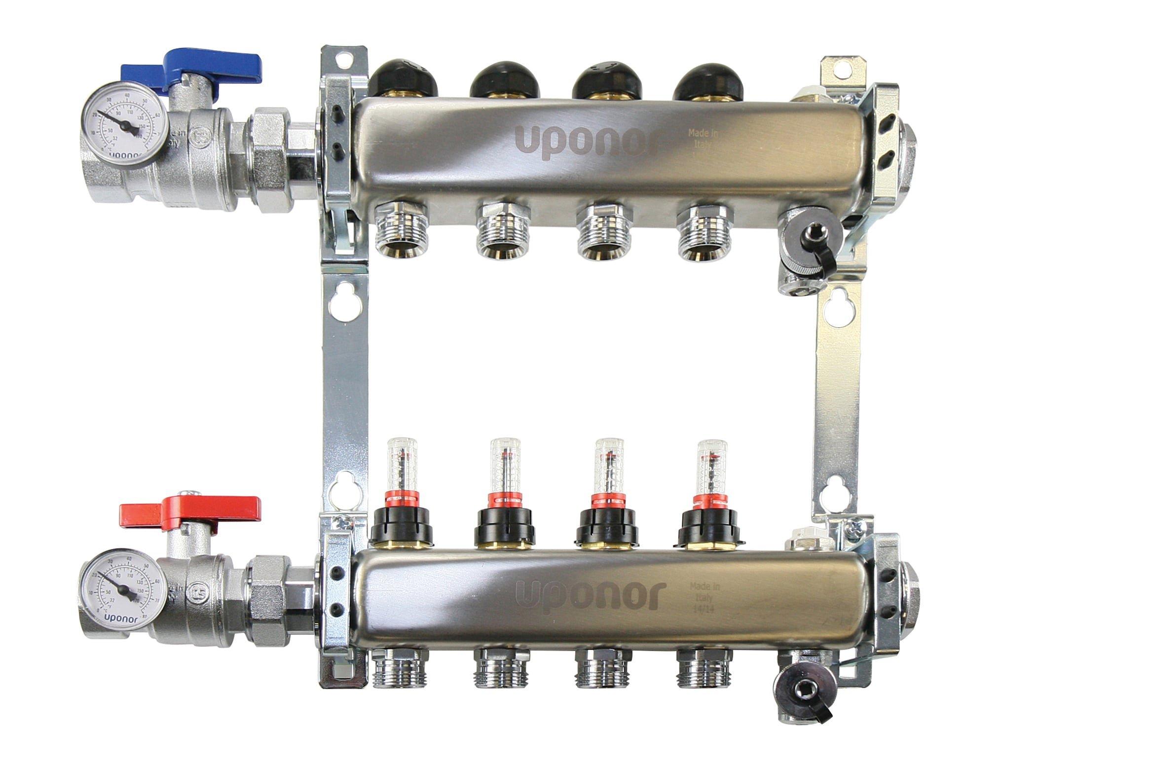 Uponor 1 in. Stainless Steel Manifold Assembly with Flow Meter 