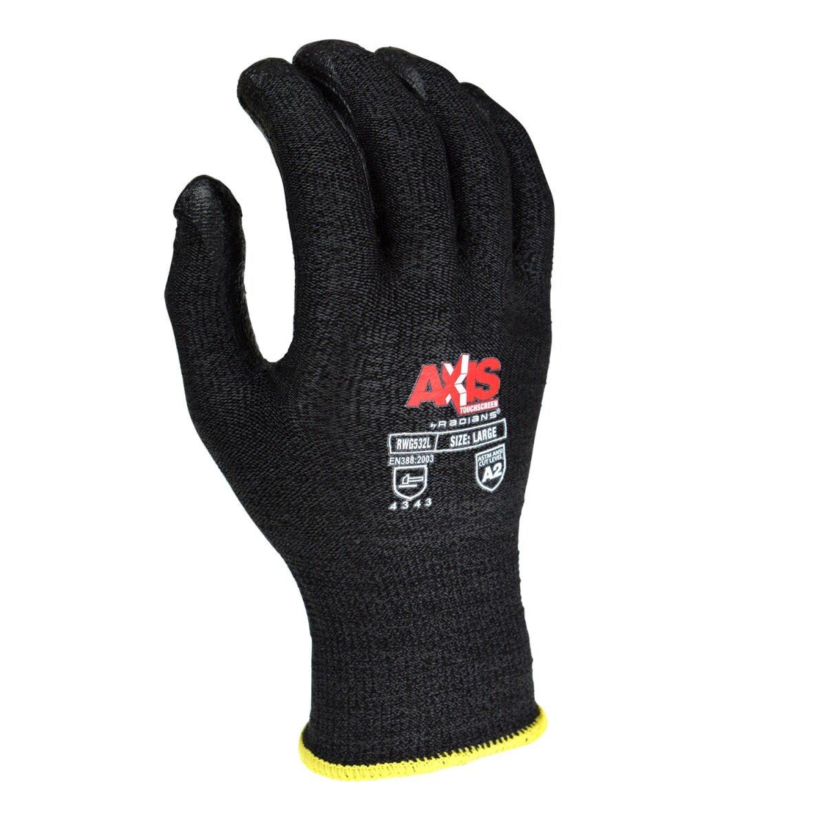 Radians Black 13G Cut Level A2 Touchscreen HPPE Shell Work Gloves 