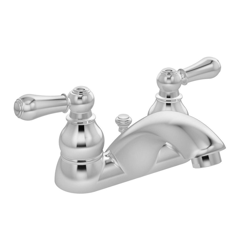 Symmons Industries Polished Chrome Double Lever Handle Centerset Bathroom Sink Faucet 