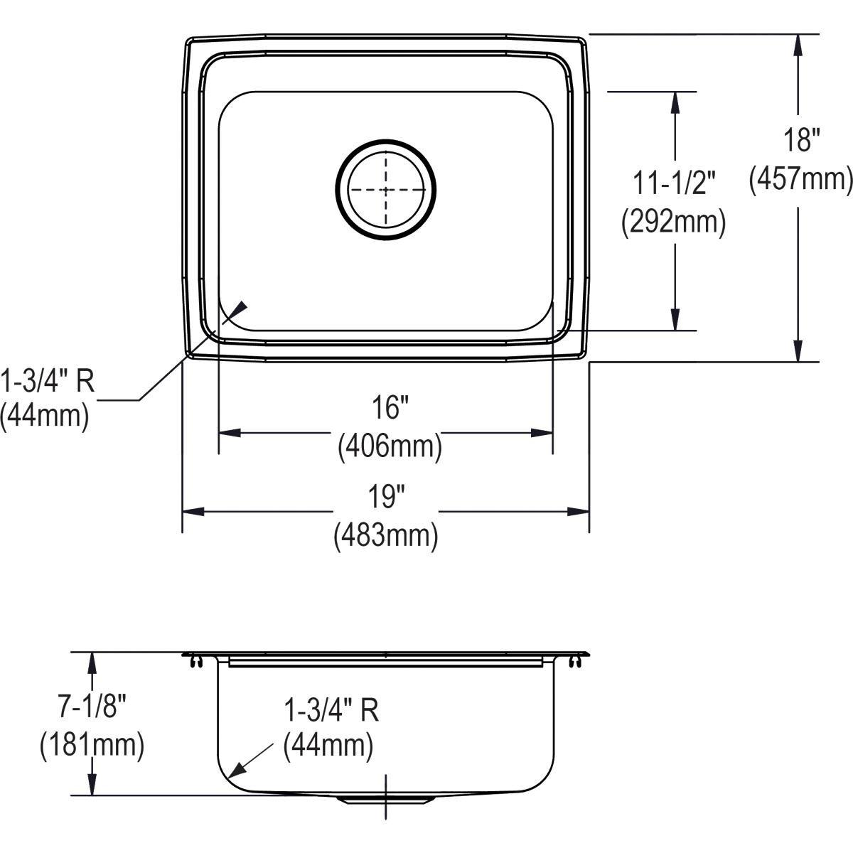 Elkay Brushed Satin 19 x 18 in. Stainless Steel Single Bowl Drop-in Kitchen Sink in Brushed Satin 