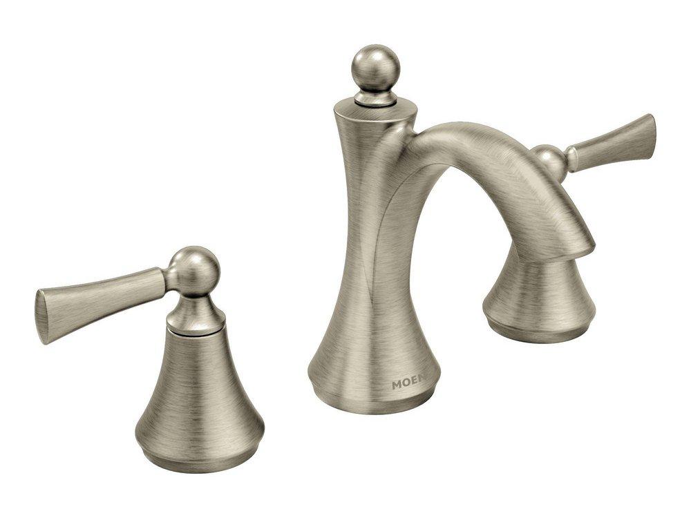 Moen Brushed Nickel Two Lever Handle Widespread Bathroom Sink Faucet 