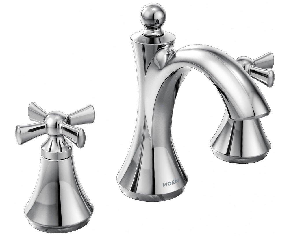 Moen Polished Chrome Two Cross Handle Widespread Bathroom Sink Faucet 
