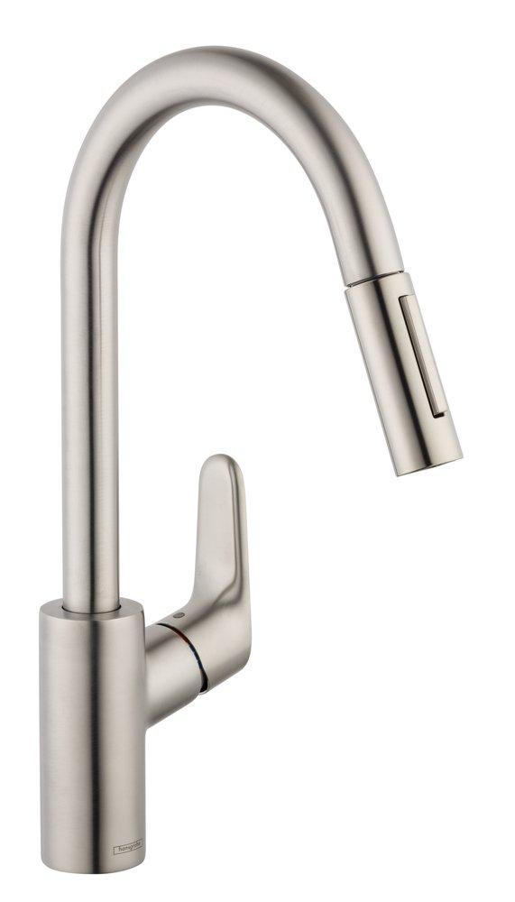 Hansgrohe Steel Optic Single Handle Pull Down Kitchen Faucet 