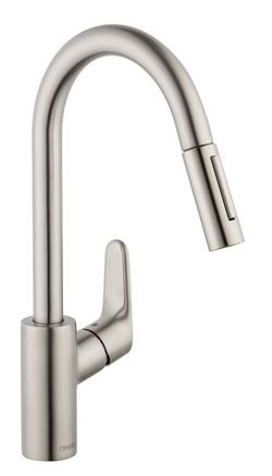 Single Handle Pull Down Kitchen Faucet in Steel Optic