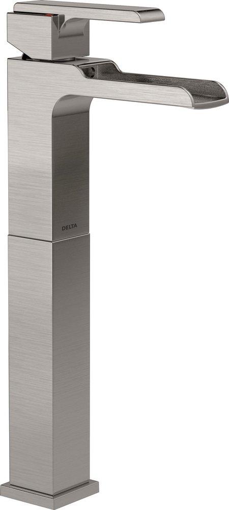 Delta Faucet Brilliance&reg; Stainless Single Handle Vessel Filler Bathroom Sink Faucet with Riser 