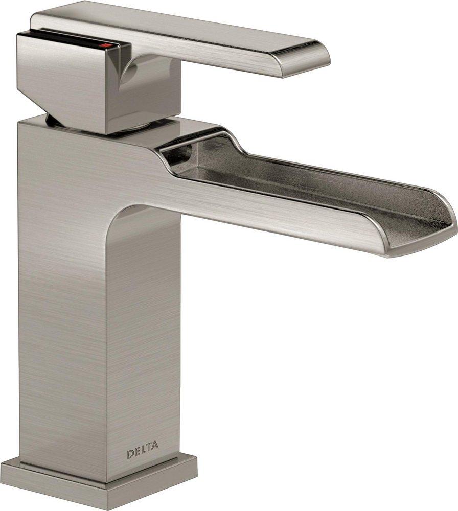 Delta Faucet Brilliance&reg; Stainless Single Handle Monoblock Waterfall Bathroom Sink Faucet with Metal Pop-Up Drain 