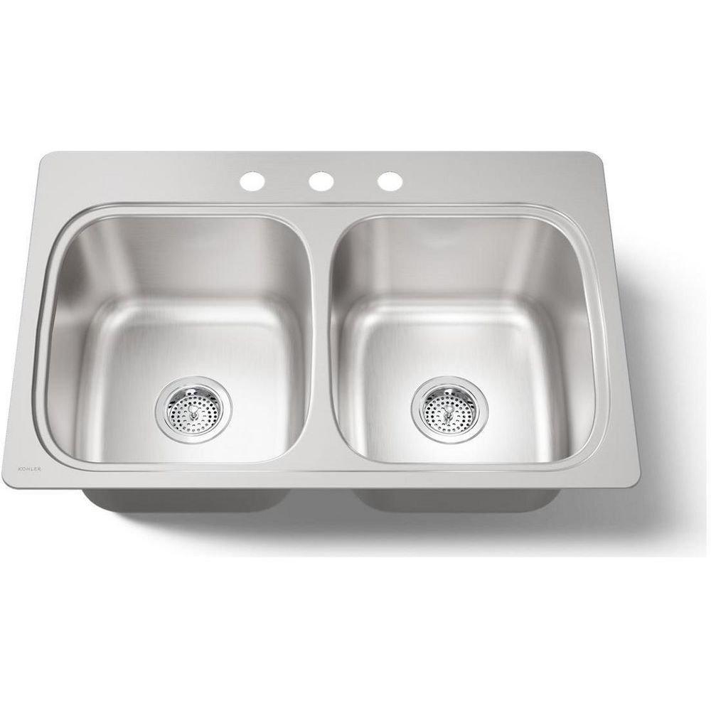 KOHLER Stainless Steel 33 x 22 in. Double Bowl Drop-in Kitchen Sink in Stainless Steel 