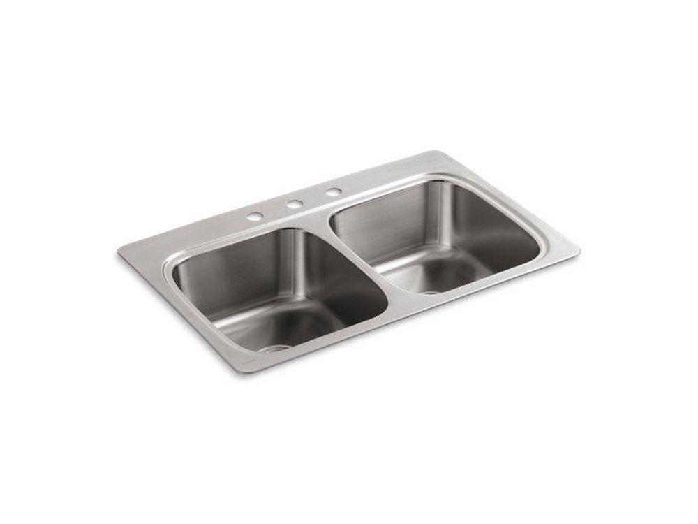 KOHLER Stainless Steel 33 x 22 in. Stainless Steel Double Bowl Drop-in Kitchen Sink 