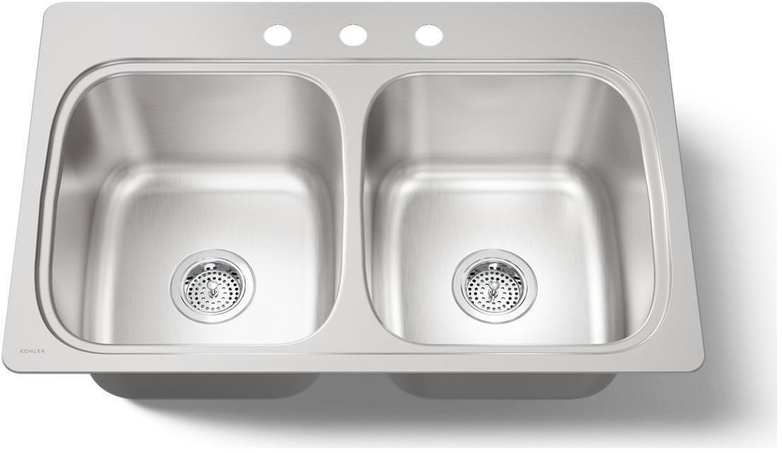KOHLER Stainless Steel 33 x 22 in. Double Bowl Drop-in Kitchen Sink in Stainless Steel 