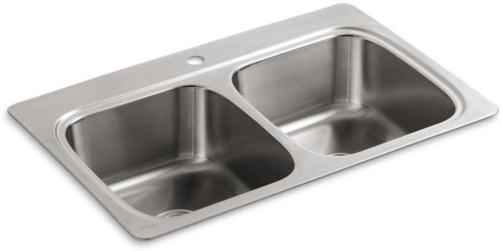 KOHLER Stainless Steel 33 x 22 in. Stainless Steel Double Bowl Drop-in Kitchen Sink 