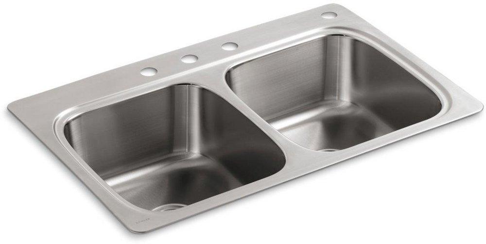 KOHLER Stainless Steel 33 x 22 in. Stainless Steel Double Bowl Drop-in Kitchen Sink 