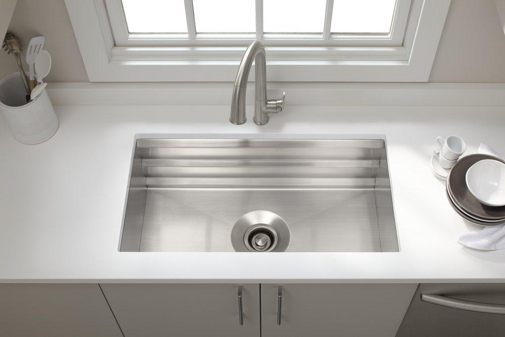 KOHLER Stainless Steel 33 x 17-3/4 in. No-Hole Single Bowl Undermount Kitchen Sink 