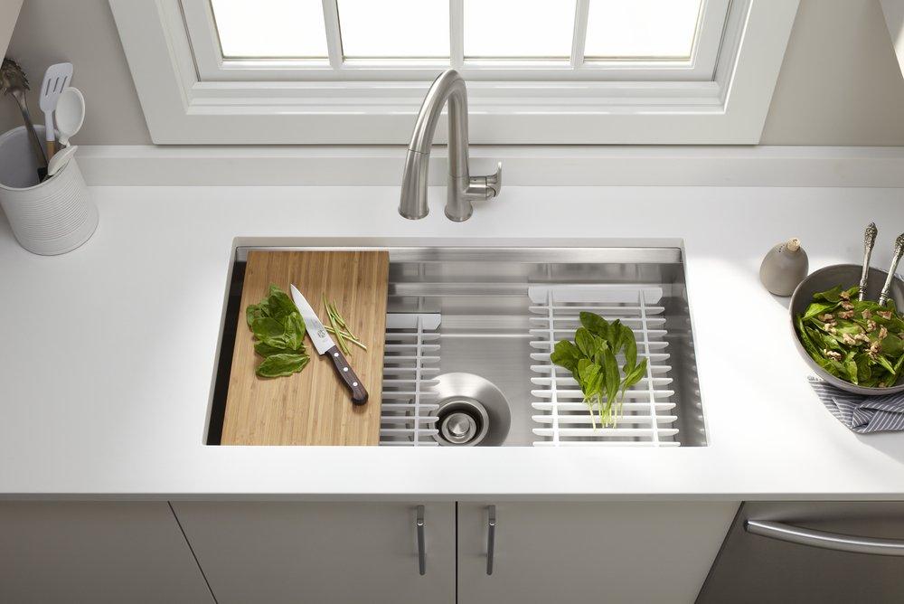 KOHLER Stainless Steel 33 x 17-3/4 in. No-Hole Single Bowl Undermount Kitchen Sink 