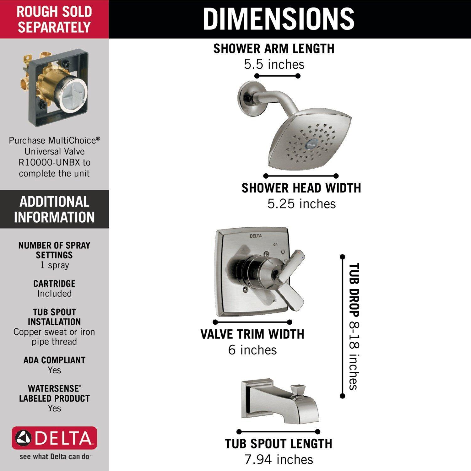 Delta Faucet Brilliance Stainless Two Handle Single Function Bathtub & Shower Faucet (Trim Only) 