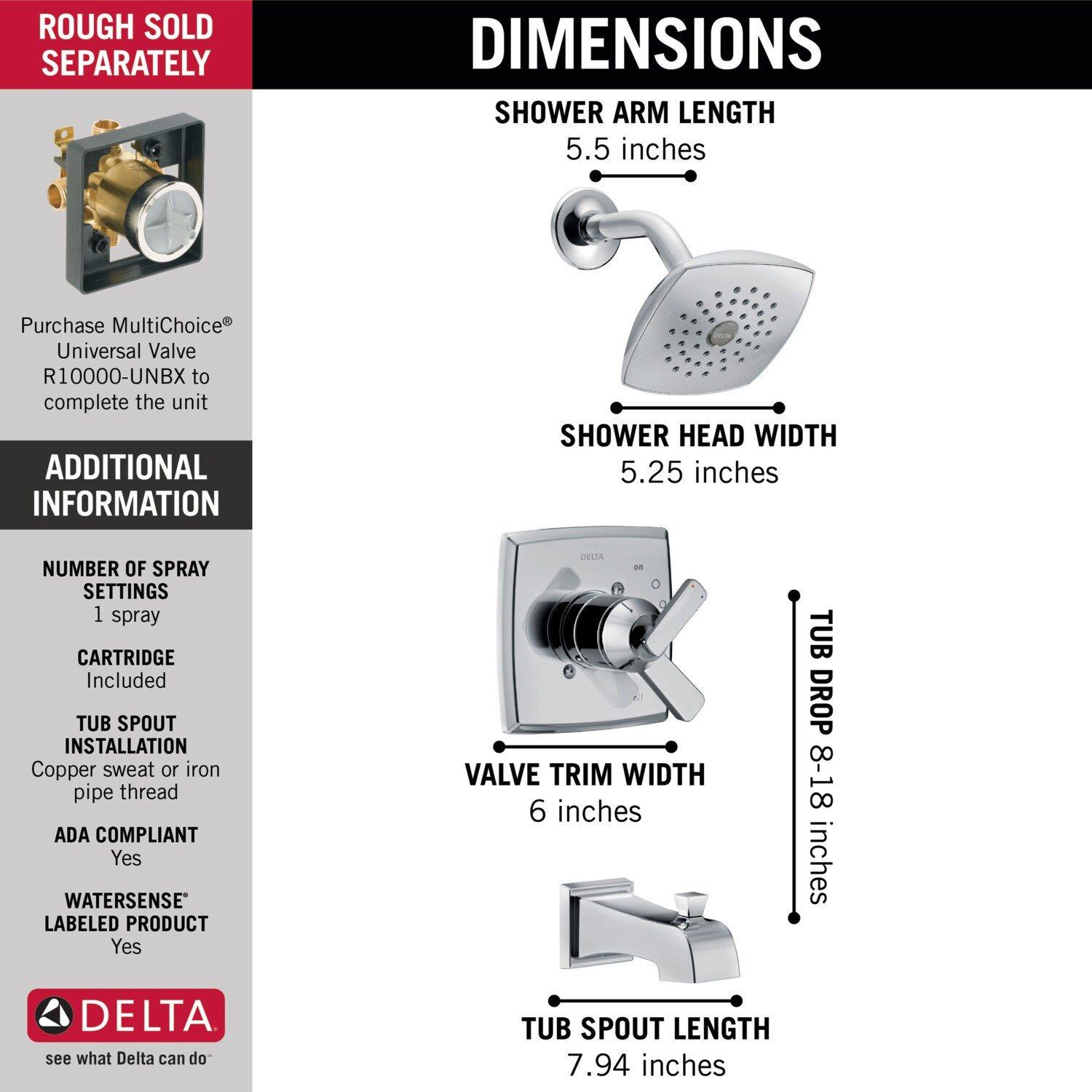 Delta Faucet Chrome Two Handle Single Function Bathtub & Shower Faucet (Trim Only) 
