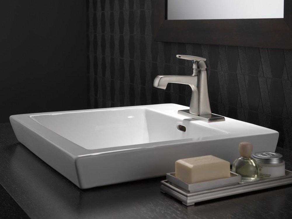 Delta Faucet Brilliance&reg; Stainless Single Handle Centerset Bathroom Sink Faucet with Pop-Up Drain Assembly 