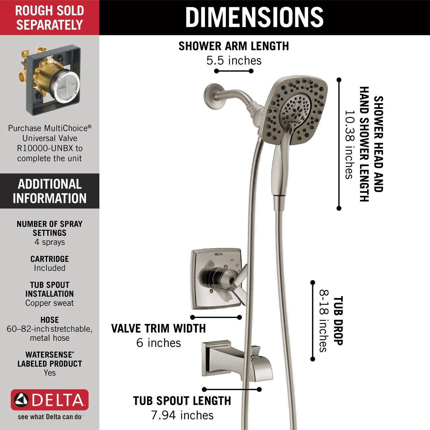 Delta Faucet Brilliance Stainless Two Handle Multi Function Bathtub & Shower Faucet (Trim Only) 