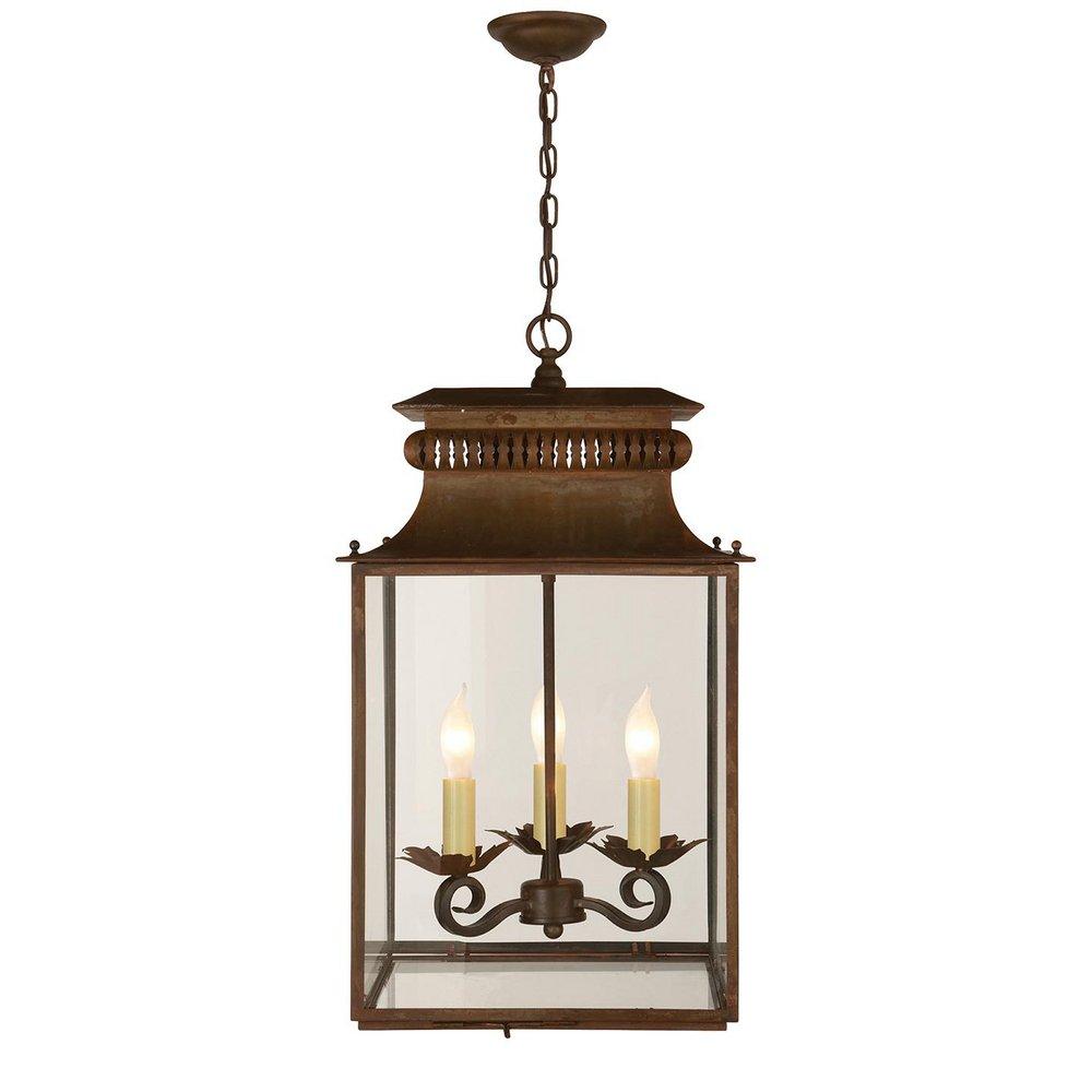Visual Comfort & Co. Signature Antique Zinc 12 x 21 in. 180W 3-Light Ceiling Mount Candelabra E-12 Outdoor Small Lantern 