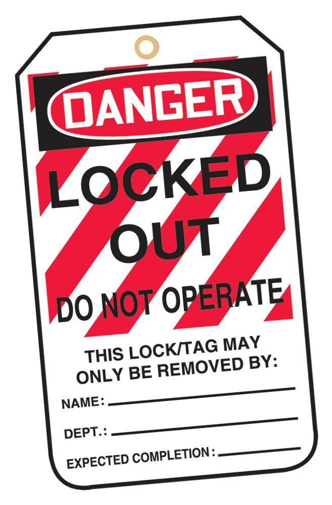 Accuform Signs White Accident Prevention Tag, Plastic 3-1/2 in. 25/Pk - DANGER LOCKED OUT DO NOT OPERATE 