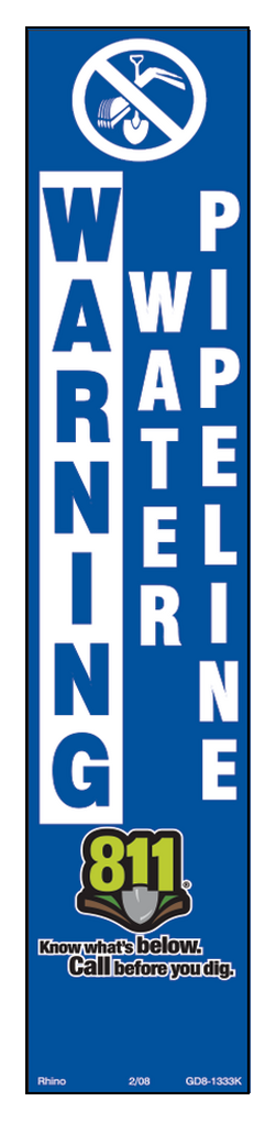 Warning Water Pipeline Decal in Blue and White