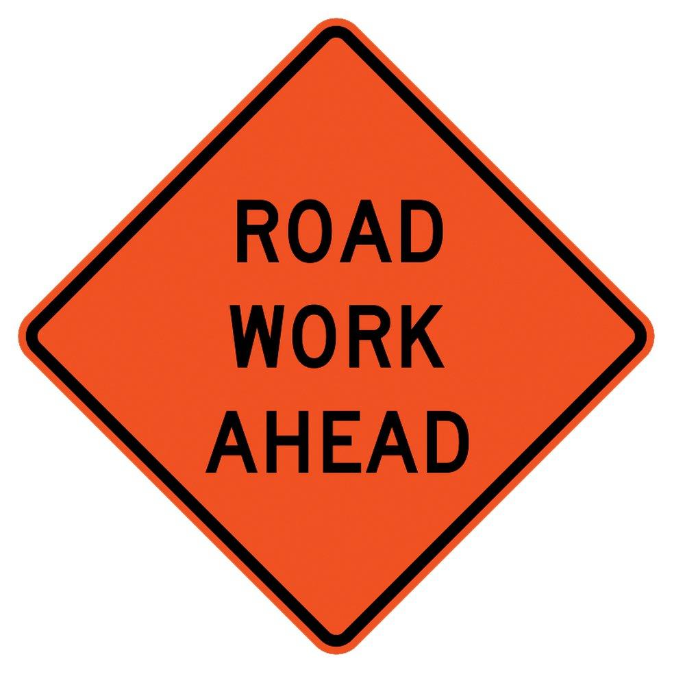 VizCon Fluorescent Orange 48 x 48 in. Road Work Ahead Reflective Sign 