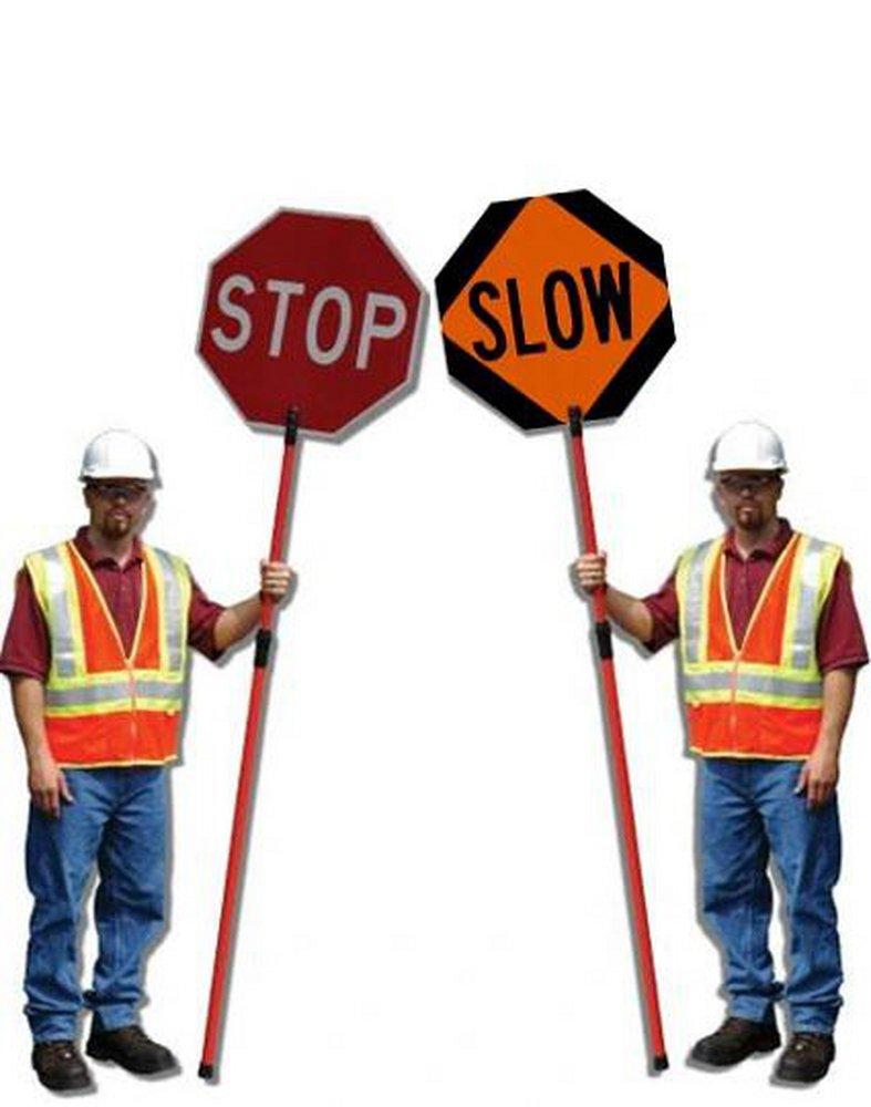 VizCon Red High-Intensity Reflective Stop/Slow Paddle with Telescoping 8 ft. Handle 