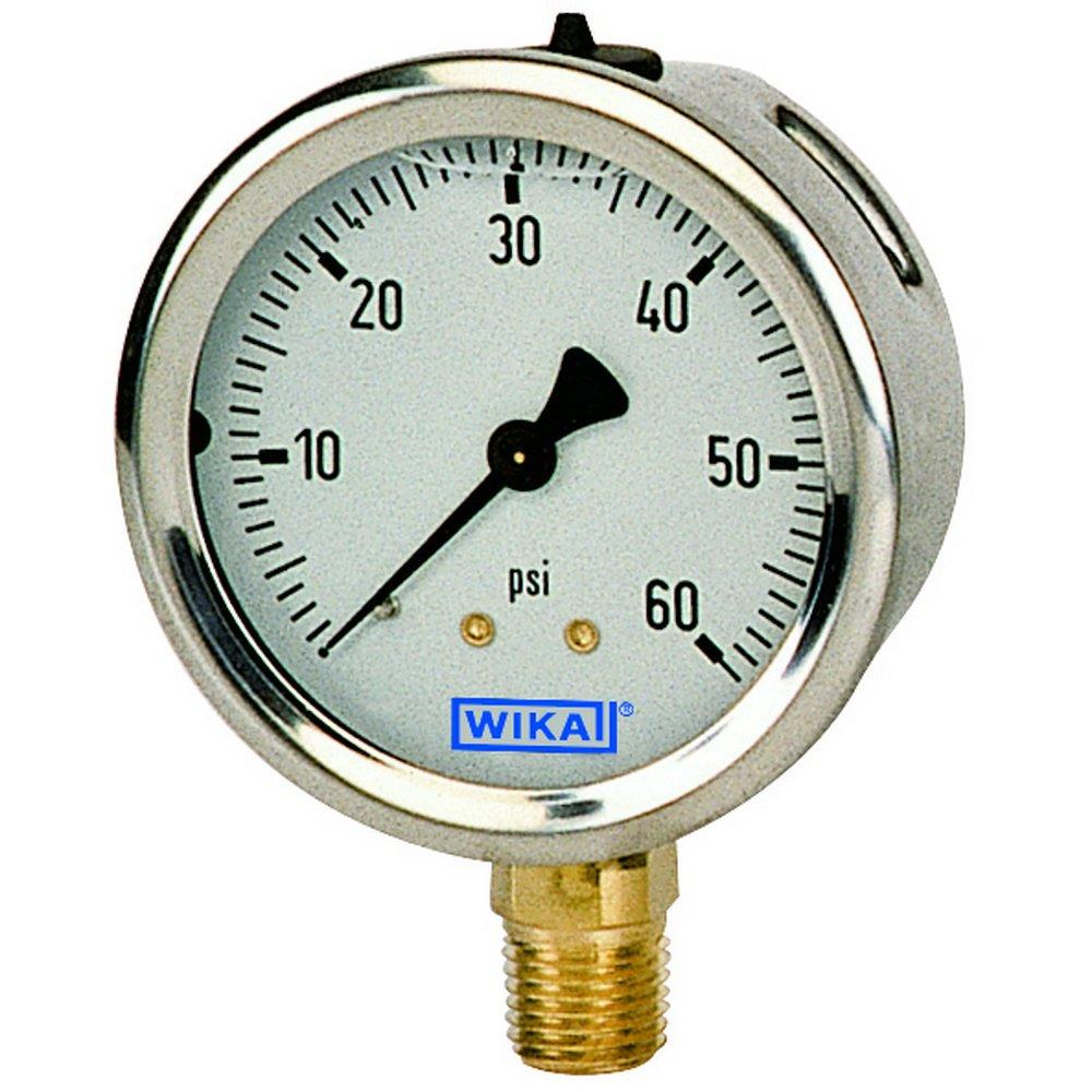 WIKA Natural 4 x 1/4 in. NPT Aluminum Dial, Copper Alloy Movement, Plastic Pointer and Stainless Steel Pressure Gauge 