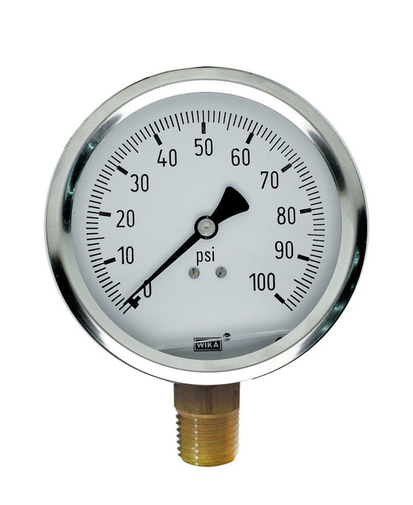 WIKA Black 4 x 1/4 in. NPT Aluminum Dial, Copper Alloy Movement, Plastic Pointer and Stainless Steel Pressure Gauge 