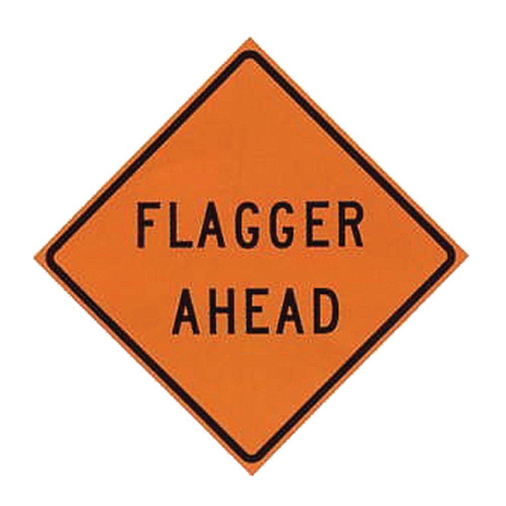 TrafFix Devices Fluorescent Orange Reflective Vinyl Roll-Up Sign - FLAGGER AHEAD (Words) 