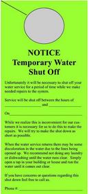 Pre-Printed Door Hangers - NOTICE Temporary Water Shut Off, 100 per in Green