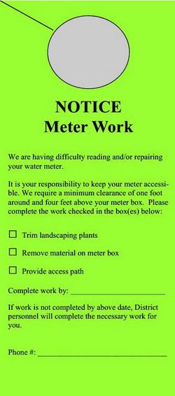Pre-Printed Door Hangers - NOTICE Meter Work, 100 per Pack in Green