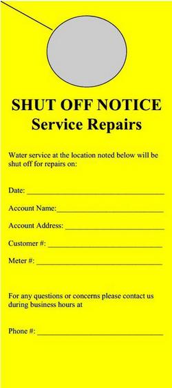 Pre-Printed Door Hangers - SHUT OFF NOTICE Service Repairs, 100 per Pack in Yellow