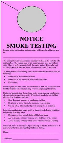 Pre-Printed Door Hangers - NOTICE Smoke Testing, 100 per Pack in Pink